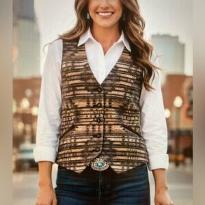 Women's Patterned V-Neck Vest - Brown